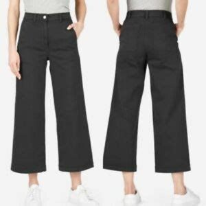 Everlane Wide Leg Cropped Denim Jeans Size 10 High Waisted Black Pant Stretch